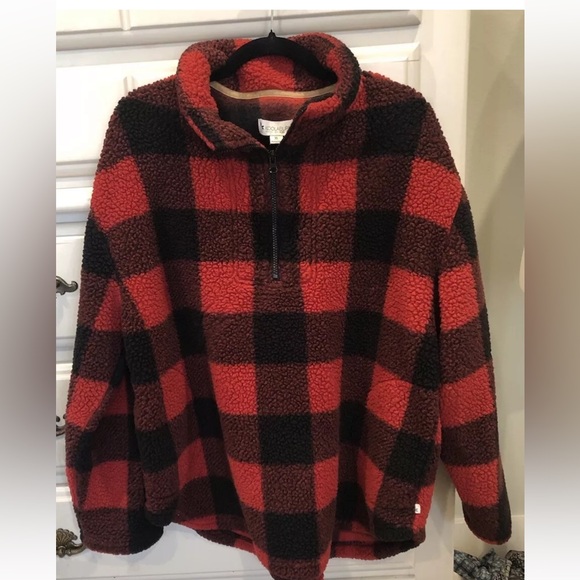 Koolaburra by UGG Women's XL Thick Fleece Pull-over Red/Black Plaid Mock Neck - Picture 3 of 13